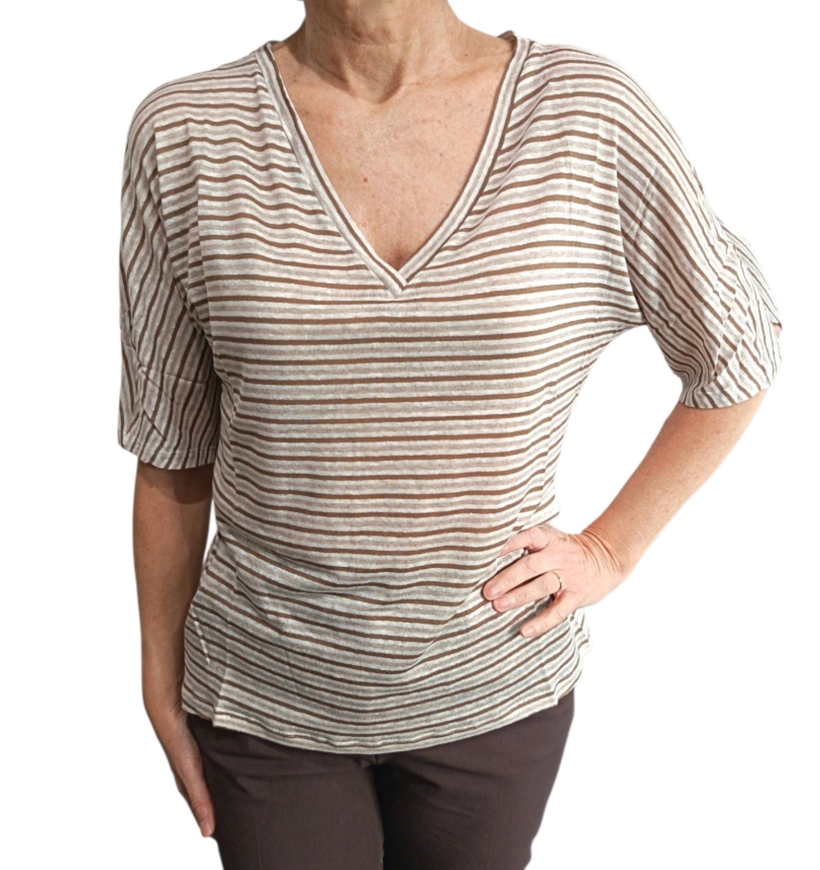 T-shirt righe scollo a V