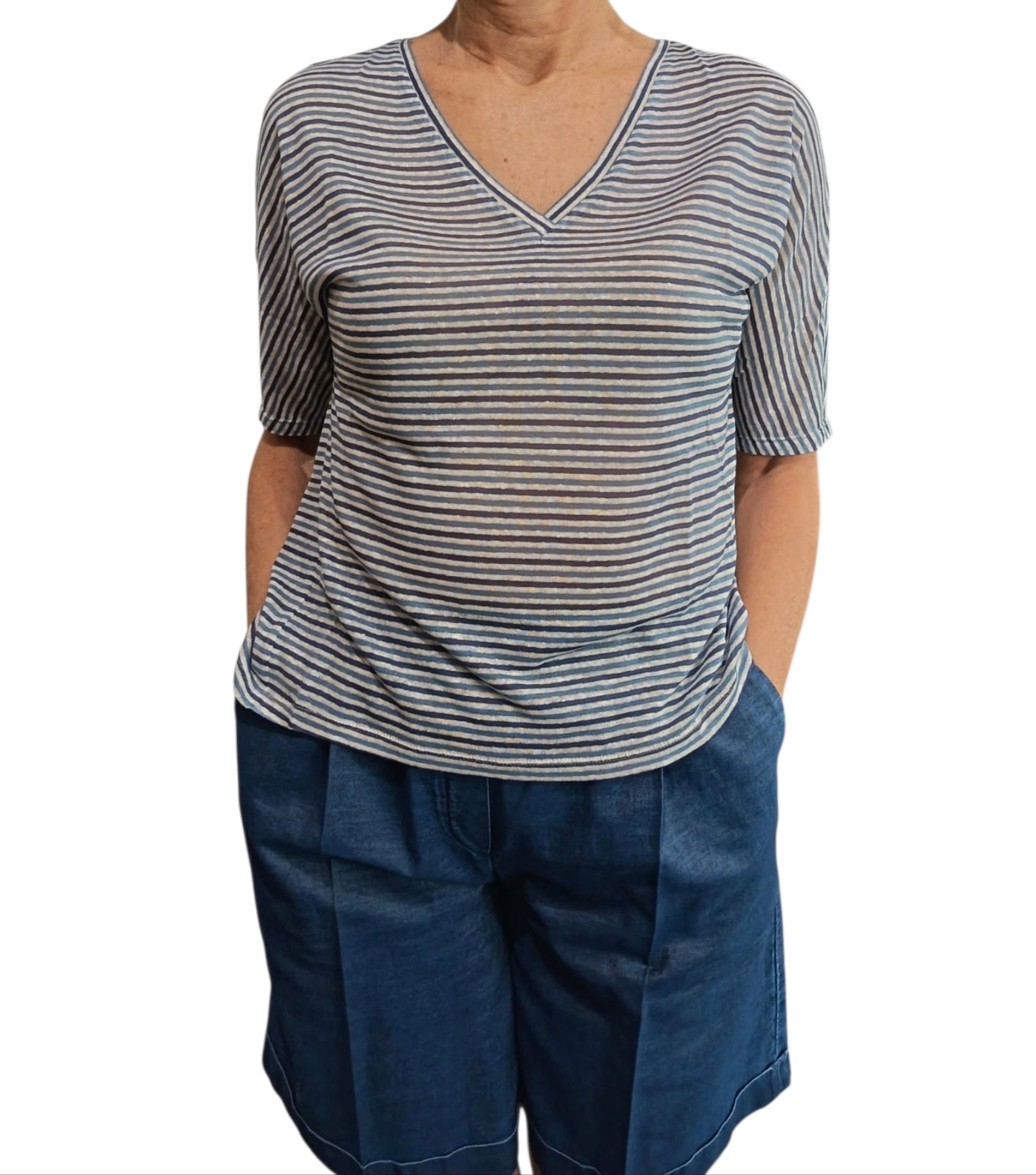 T-shirt righe scollo a V